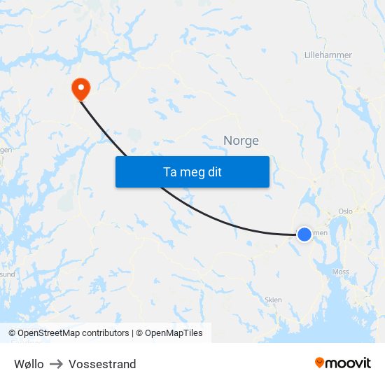 Wøllo to Vossestrand map