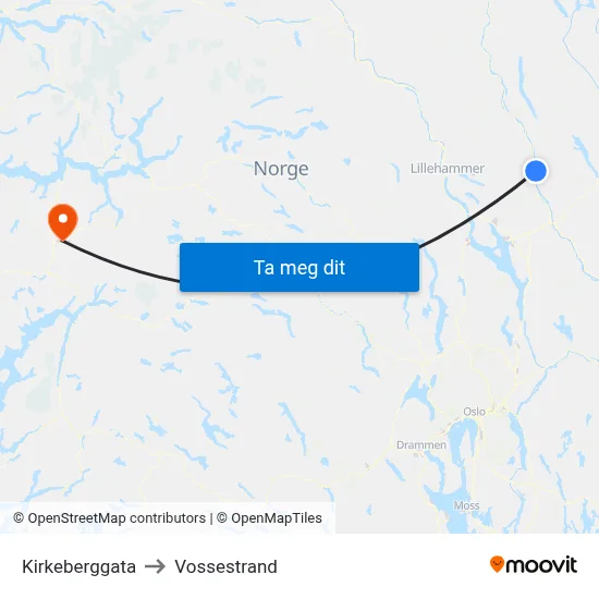 Kirkeberggata to Vossestrand map