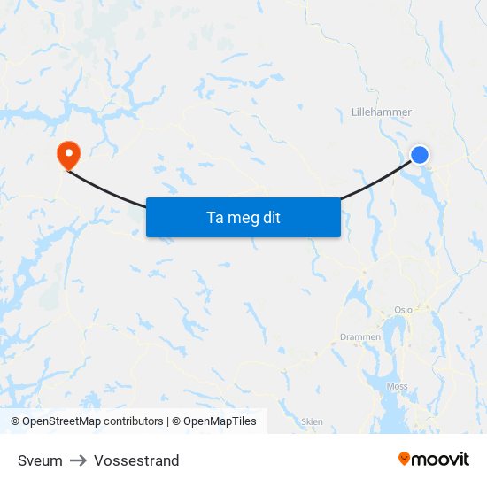 Sveum to Vossestrand map