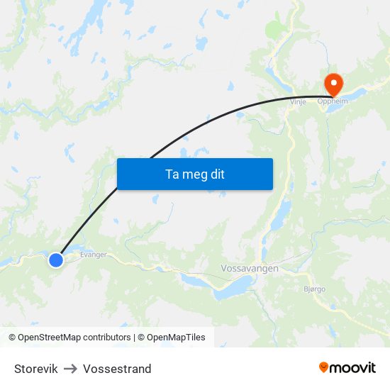 Storevik to Vossestrand map