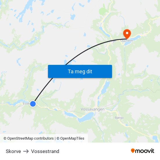 Skorve to Vossestrand map