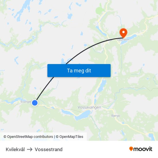 Kvilekvål to Vossestrand map