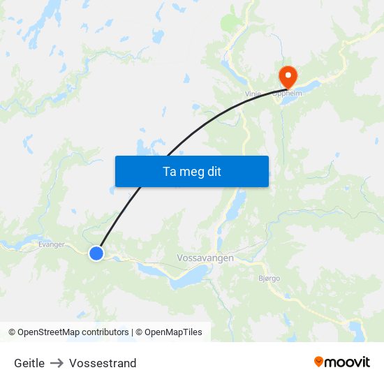 Geitle to Vossestrand map