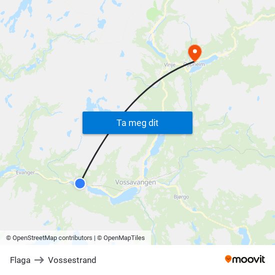 Flaga to Vossestrand map