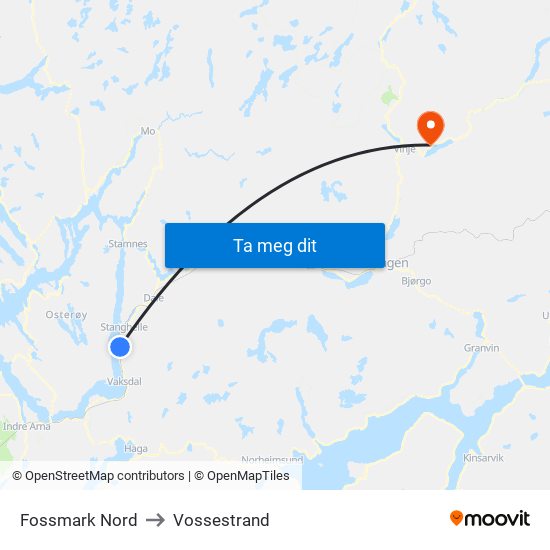 Fossmark Nord to Vossestrand map