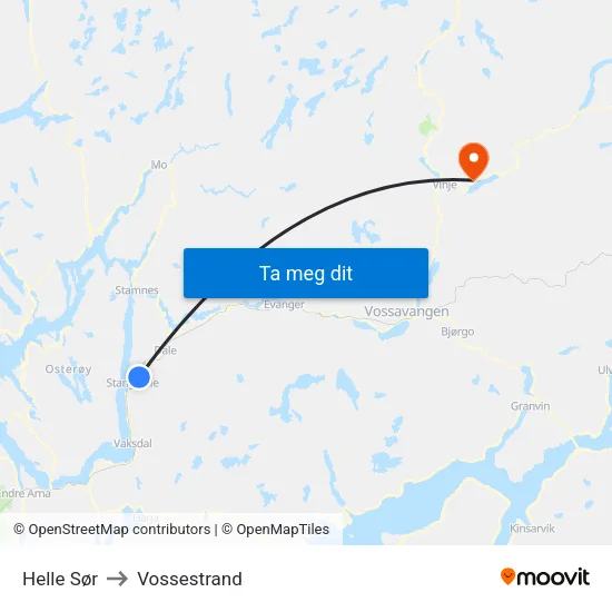 Helle Sør to Vossestrand map