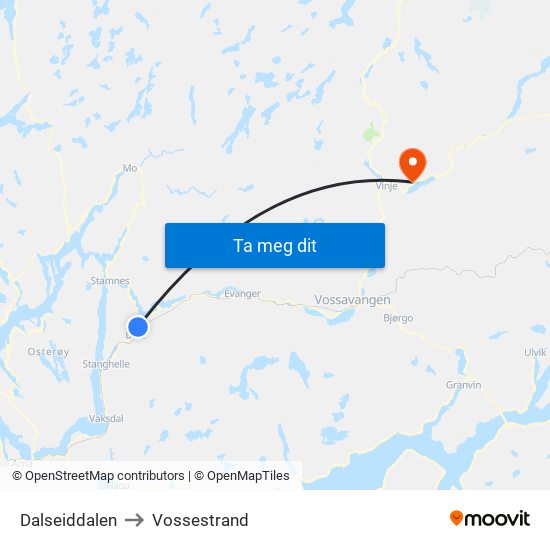 Dalseiddalen to Vossestrand map