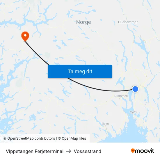Vippetangen Ferjeterminal to Vossestrand map