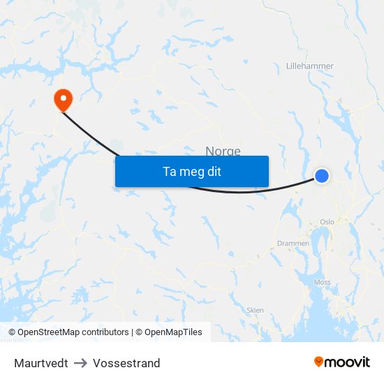 Maurtvedt to Vossestrand map