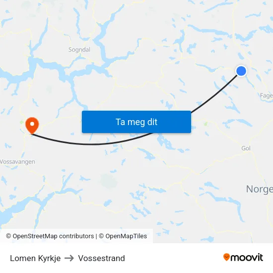 Lomen Kyrkje to Vossestrand map
