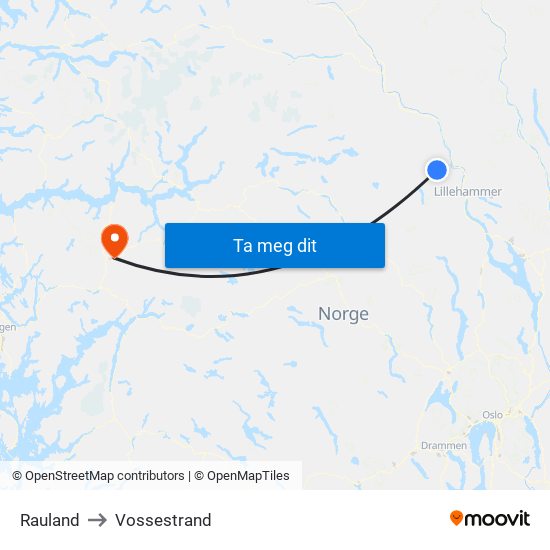 Rauland to Vossestrand map
