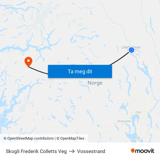 Skogli Frederik Colletts Veg to Vossestrand map