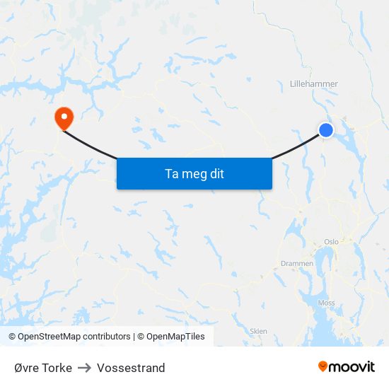 Øvre Torke to Vossestrand map