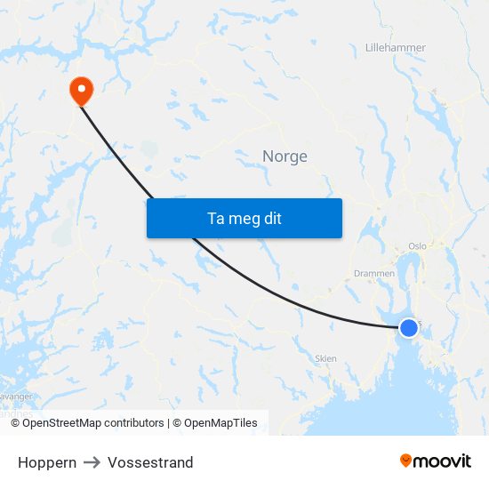 Hoppern to Vossestrand map