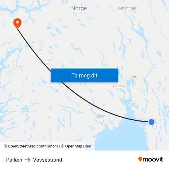 Parken to Vossestrand map