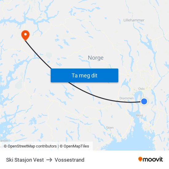 Ski Stasjon Vest to Vossestrand map