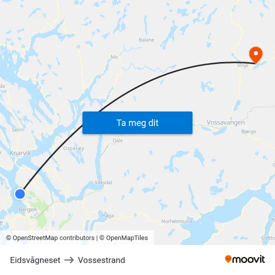 Eidsvågneset to Vossestrand map