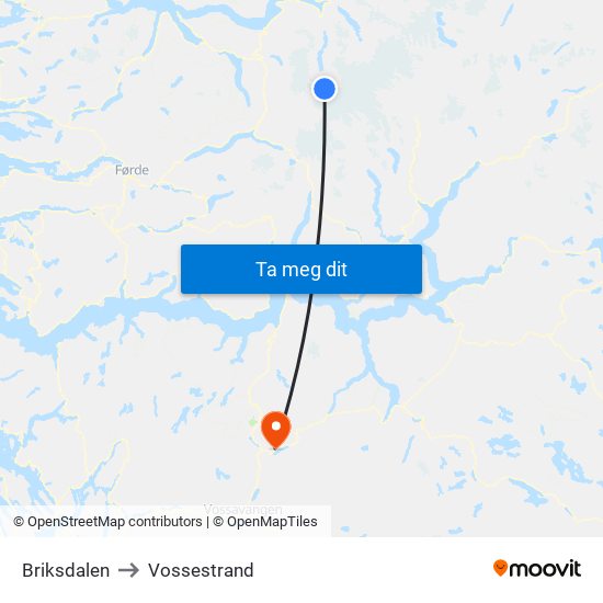 Briksdalen to Vossestrand map