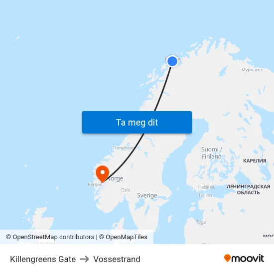 Killengreens Gate to Vossestrand map