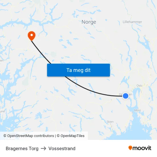 Bragernes Torg to Vossestrand map