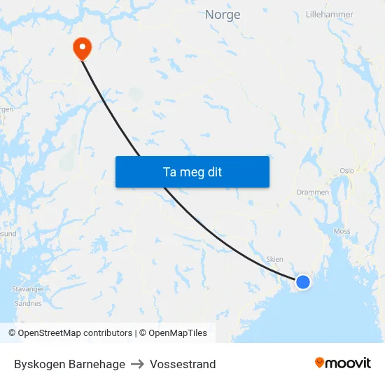 Byskogen Barnehage to Vossestrand map