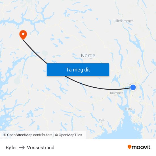 Bøler to Vossestrand map