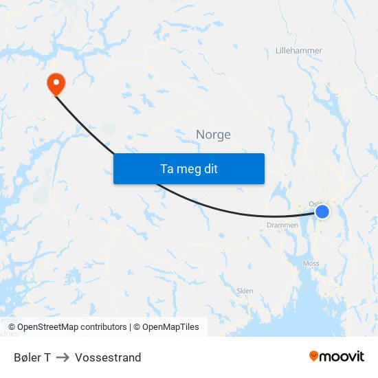 Bøler T to Vossestrand map