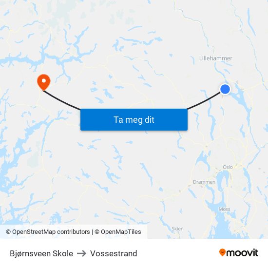 Bjørnsveen Skole to Vossestrand map