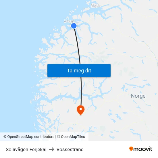 Solavågen Ferjekai to Vossestrand map