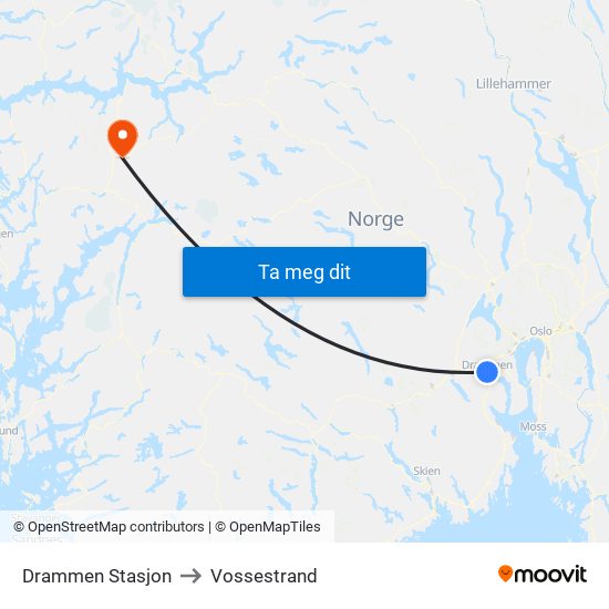 Drammen Stasjon to Vossestrand map