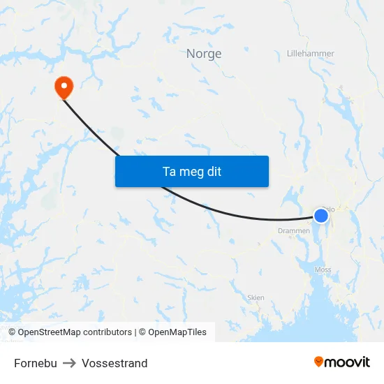 Fornebu to Vossestrand map
