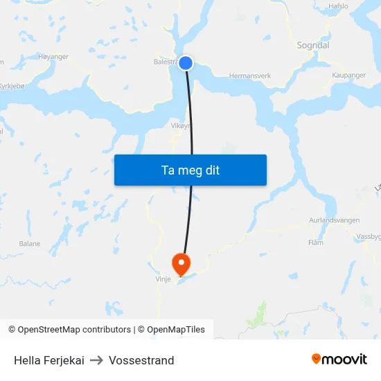 Hella Ferjekai to Vossestrand map