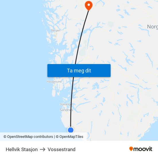 Hellvik Stasjon to Vossestrand map