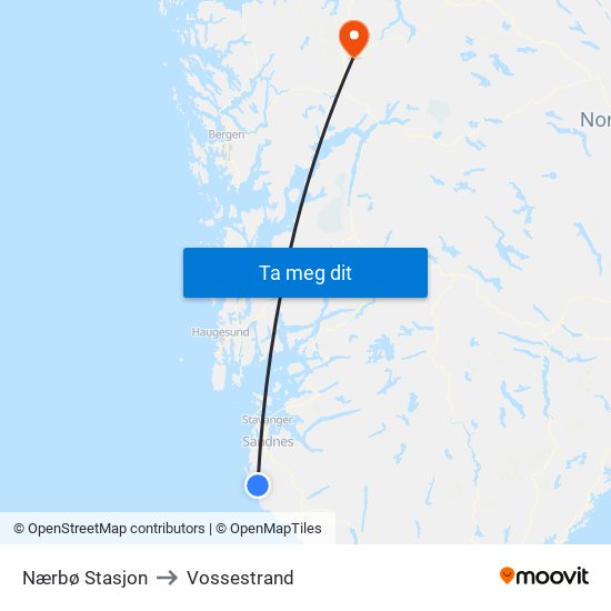 Nærbø Stasjon to Vossestrand map