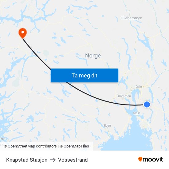 Knapstad Stasjon to Vossestrand map