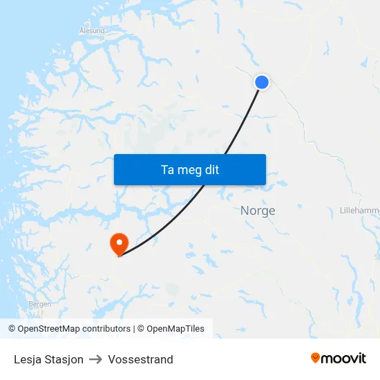 Lesja Stasjon to Vossestrand map