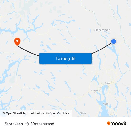 Storsveen to Vossestrand map