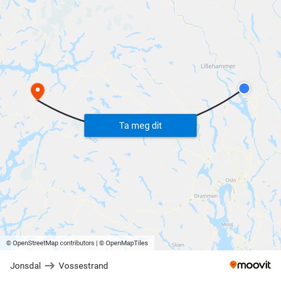 Jonsdal to Vossestrand map