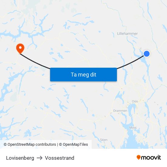 Lovisenberg to Vossestrand map