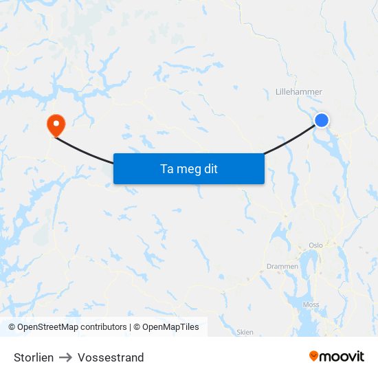 Storlien to Vossestrand map