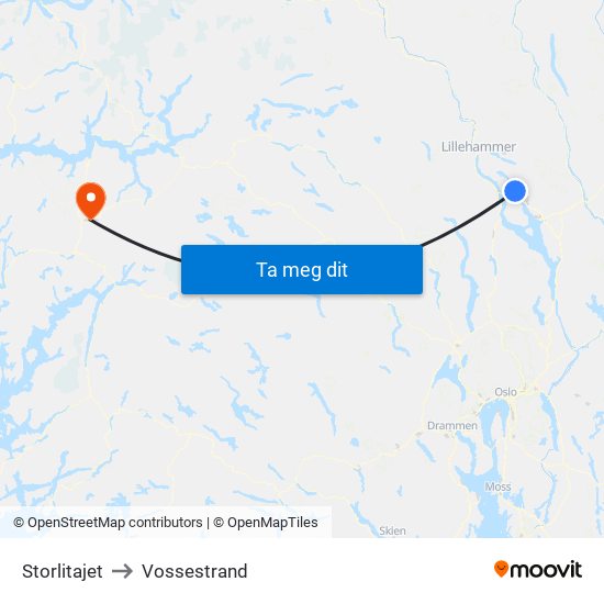 Storlitajet to Vossestrand map