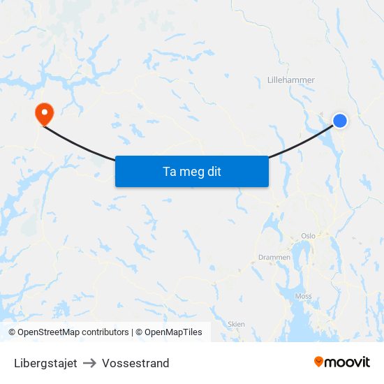 Libergstajet to Vossestrand map