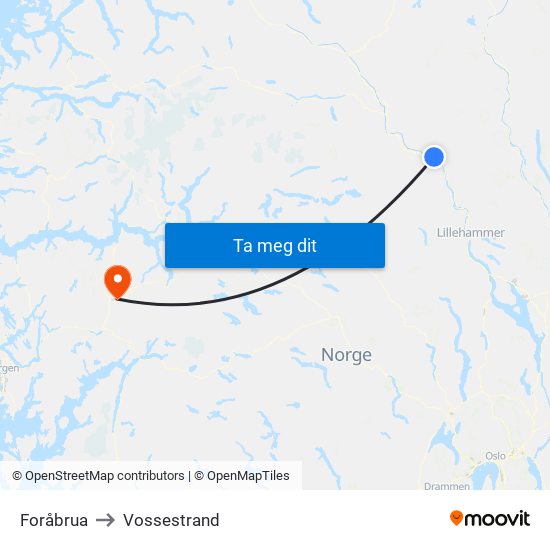 Foråbrua to Vossestrand map