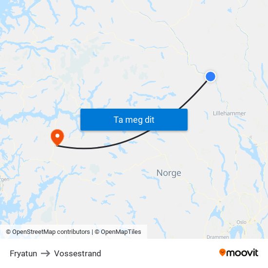 Fryatun to Vossestrand map