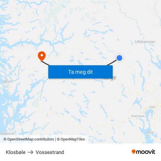 Klosbøle to Vossestrand map