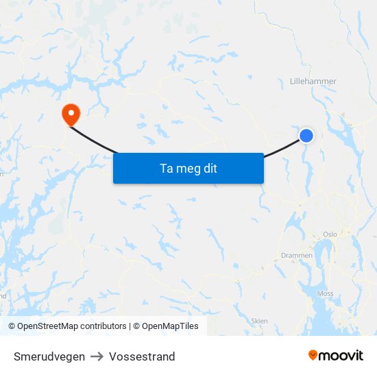 Smerudvegen to Vossestrand map