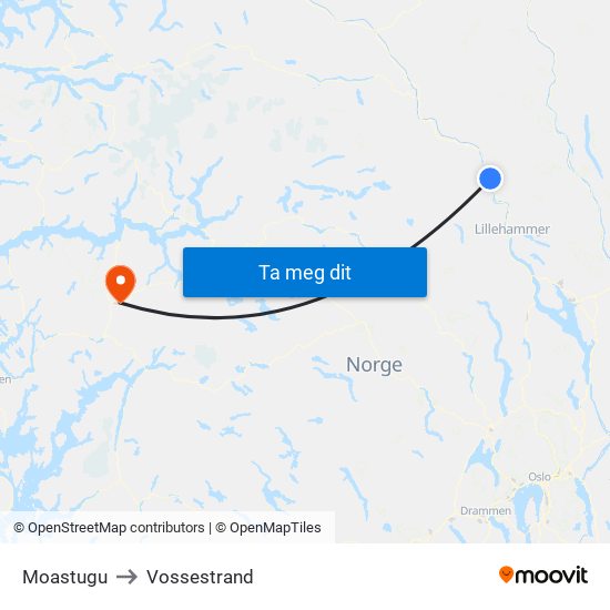 Moastugu to Vossestrand map