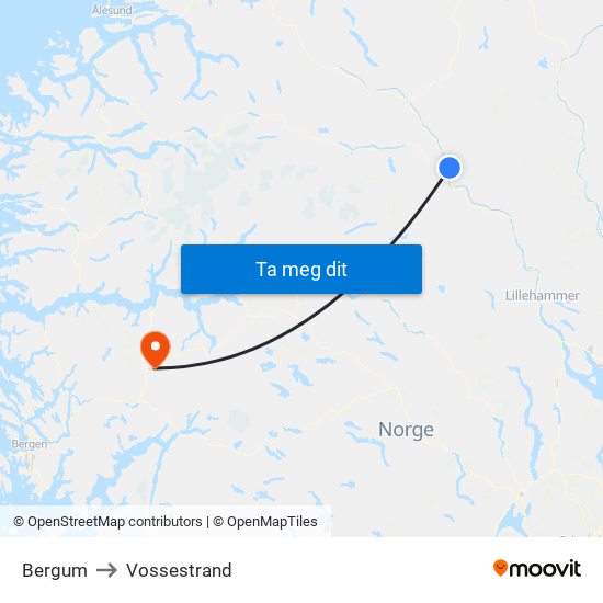 Bergum to Vossestrand map