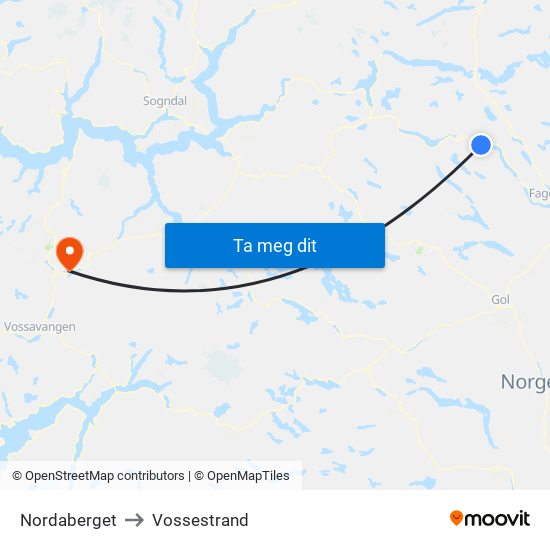 Nordaberget to Vossestrand map