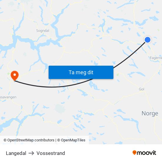 Langedal to Vossestrand map